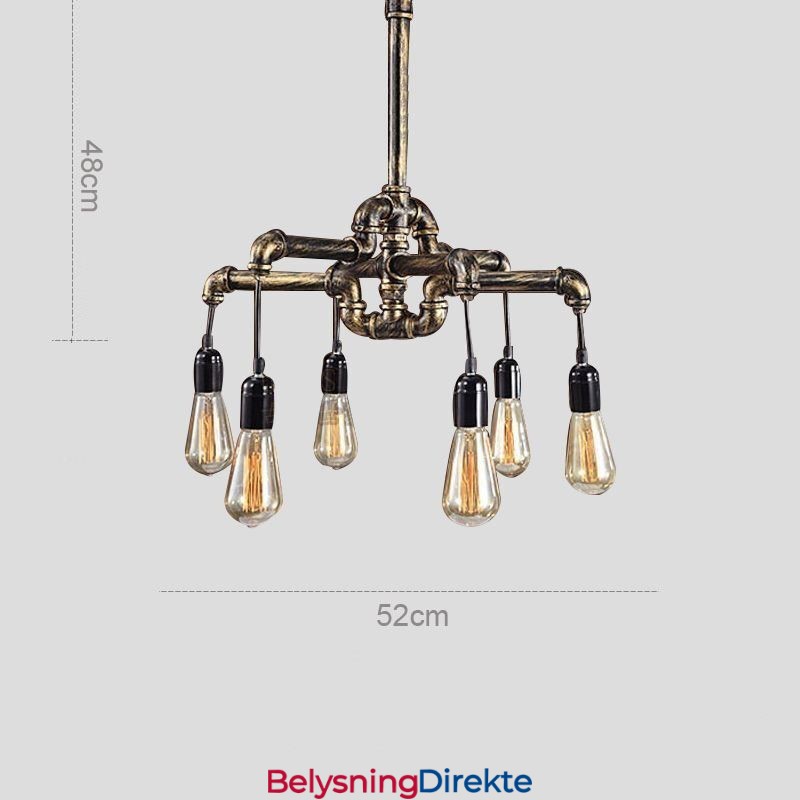 6 Lys Retro Industriell Vintage Vannrør Anhengslampe Lysekrone Landlig Rustikk Stil