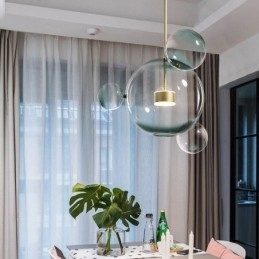 Pendellampe I Glass, Bobleformet Taklampe, Gradientgrønn Lampe