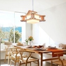 Nordisk Stil Eikependellampe Med Frostet Glassskjerm Cafe