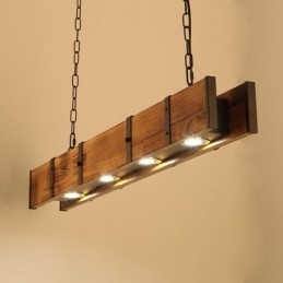 Industriell Stil Anhengslampe Rektangulær Tre Taklampe Øy