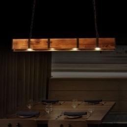 Industriell Stil Anhengslampe Rektangulær Tre Taklampe Øy