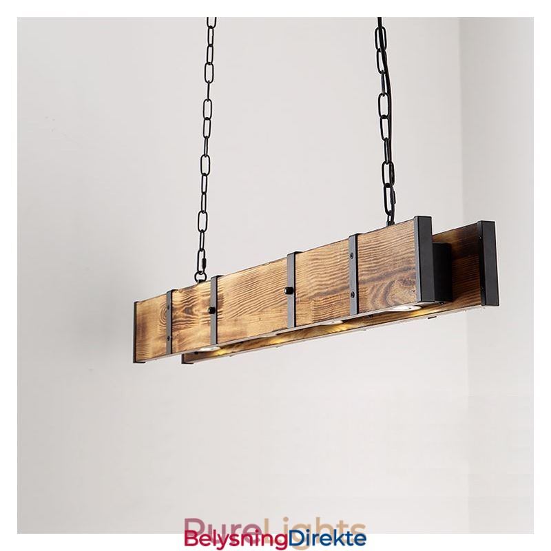 Industriell Stil Anhengslampe Rektangulær Tre Taklampe Øy