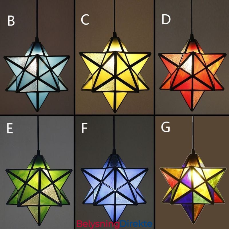 Europeisk Anhengslampe I Farget Glass, Kreativ Stjerneanhengslampe