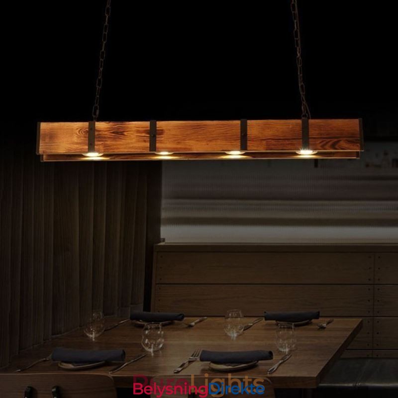 Industriell Stil Anhengslampe Rektangulær Tre Taklampe Øy