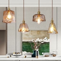 Unik Mini-Glass Pendellampe I Japansk Stil, Ravfarget Dekorativ Belysning