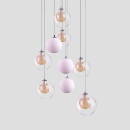 Pendellampe I Glass, Klyngeformet Taklampe, Gullnikkel, Børstet + Melkeaktig Glasskule