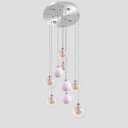 Pendellampe I Glass, Klyngeformet Taklampe, Gullnikkel, Børstet + Melkeaktig Glasskule