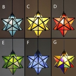 Europeisk Anhengslampe I Farget Glass, Kreativ Stjerneanhengslampe