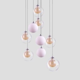 Pendellampe I Glass, Klyngeformet Taklampe, Gullnikkel, Børstet + Melkeaktig Glasskule