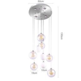 Pendellampe I Glass, Klyngeformet Taklampe, Gullnikkel, Børstet + Melkeaktig Glasskule