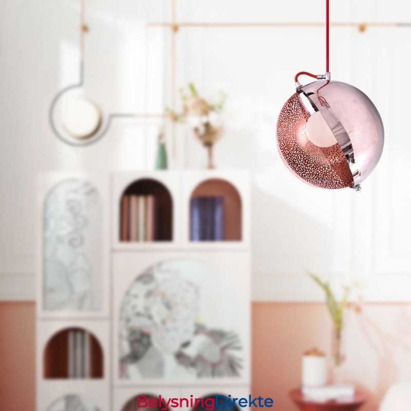 Moderne Rosegull Pendellampe Halvrund Glasslampeskjerm Dekorativ Lampe Kafé