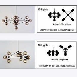 Lysekrone Med 15 Lys I Glass, Kuleformet, Retro, Utendørs, Garasje, Metall