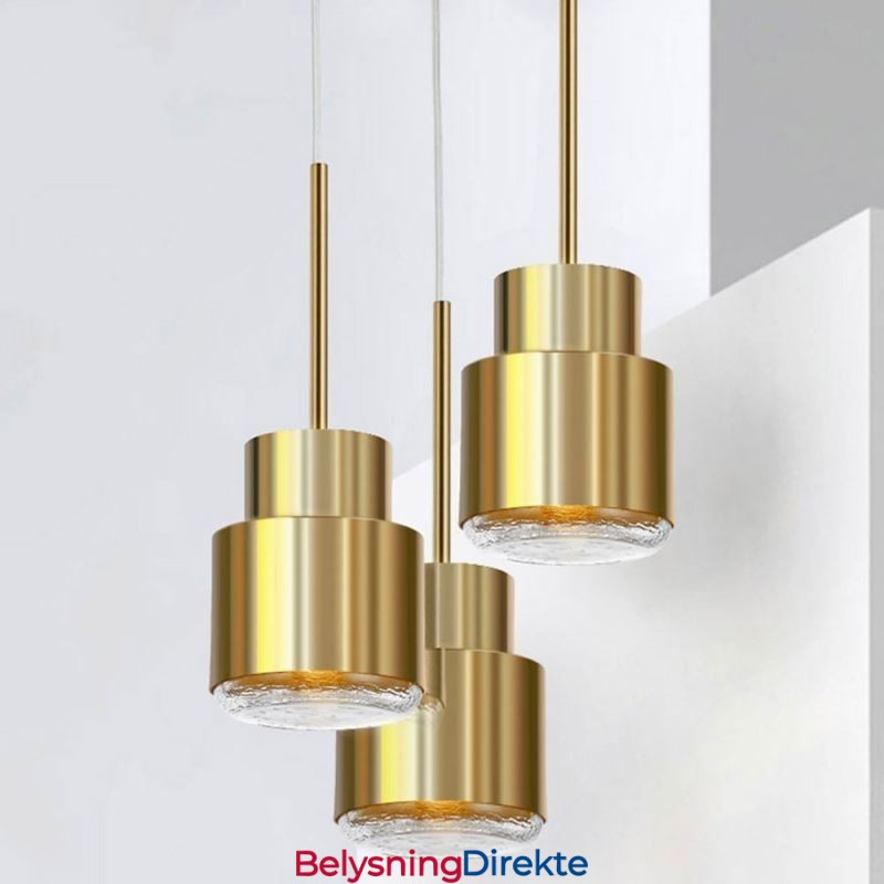 Postmoderne Glass Pendellampe Gyllen Sylinderlampe Lyssterk Belysningslampe
