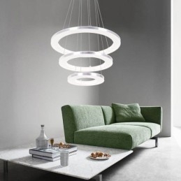 Moderne Pendellampe I Akryl Med 3 Ringer, 40+30+20 Cm