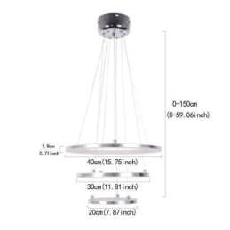 Moderne Pendellampe I Akryl Med 3 Ringer, 40+30+20 Cm