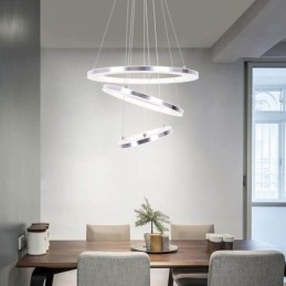 Moderne Pendellampe I Akryl Med 3 Ringer, 40+30+20 Cm