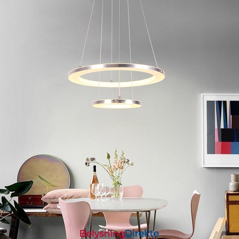 Moderne Pendellampe Akryl Med 2 Ringer, 40+20 Cm