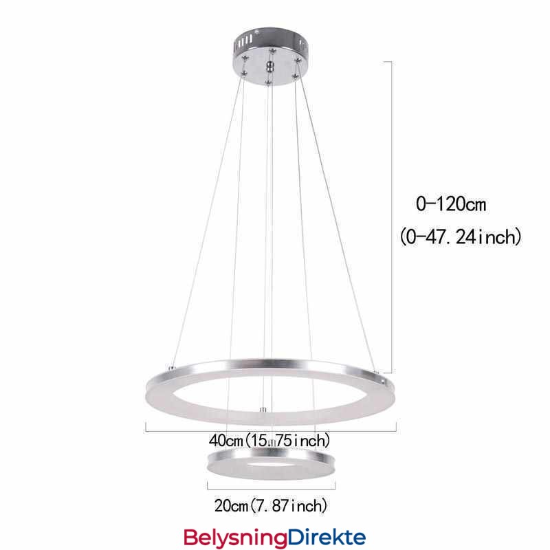 Moderne Pendellampe Akryl Med 2 Ringer, 40+20 Cm
