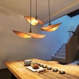 Kreativ Bladformet Pendellampe Moderne Bambus Pendellampe Tearoom Lighting