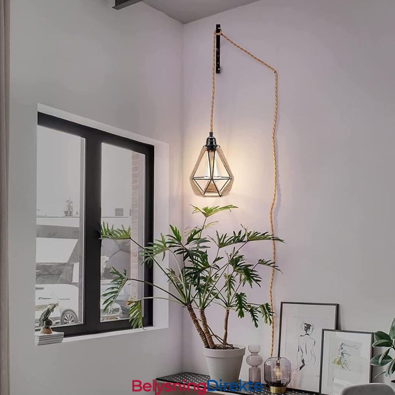 Retro Pendellampe Med Hamptau, Taklampe, 5 M Hengende Wire