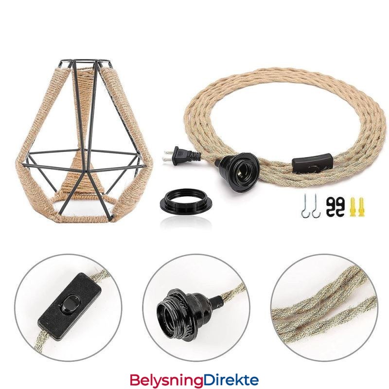 Retro Pendellampe Med Hamptau, Taklampe, 5 M Hengende Wire