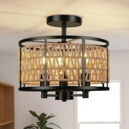 Retro Taklampe Svart Jernpapirsnor Taklampe 3 Lys