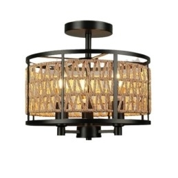 Retro Taklampe Svart Jernpapirsnor Taklampe 3 Lys