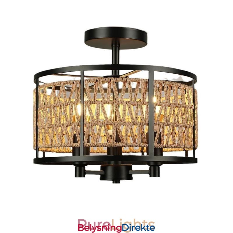Retro Taklampe Svart Jernpapirsnor Taklampe 3 Lys