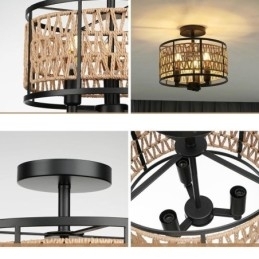 Retro Taklampe Svart Jernpapirsnor Taklampe 3 Lys