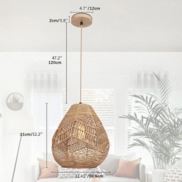 Nordisk Retro Taklampe Med Naturlig Papirsnor, Håndvevd Lampeskjerm