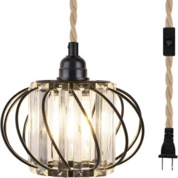 Retro Landlig Taklampe I Hamptau, Jern, Nattbordslampe Med Stikkontakt