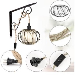 Retro Landlig Taklampe I Hamptau, Jern, Nattbordslampe Med Stikkontakt