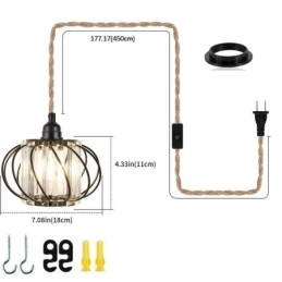 Retro Landlig Taklampe I Hamptau, Jern, Nattbordslampe Med Stikkontakt