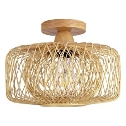 Retro Dobbeltlags Taklampe Håndvevd Bambus Lampeskjerm Taklampe