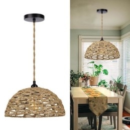 Landlig Retro Pendellampe Håndvevd Papirsnor Lampeskjerm 30 Cm