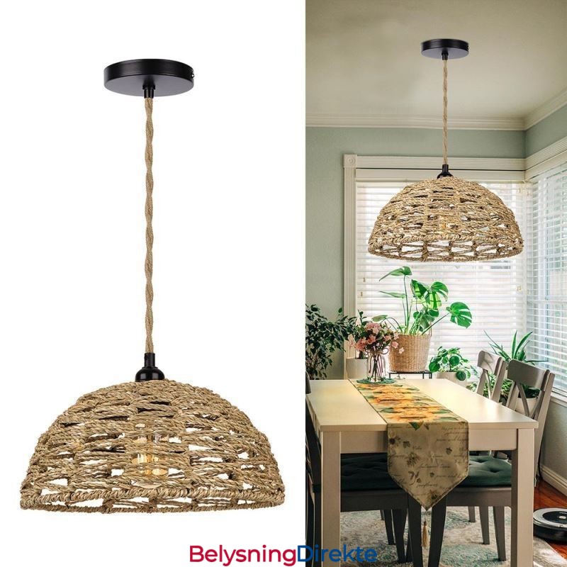 Landlig Retro Pendellampe Håndvevd Papirsnor Lampeskjerm 30 Cm