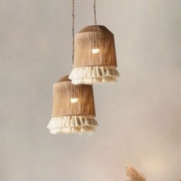 Rustikk Pendellampe I Bohemsk Stil Med Hamptau-Dusktaklampe