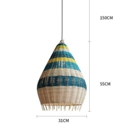 Bambus- Og Rottingpendellampe Med Striper, Håndvevd Intervallskjerm, Taklampe