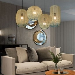 Papirsnor-Anhengslampe I Landlig Retro-Stil Med Gradientblå Taklampe