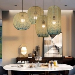 Papirsnor-Anhengslampe I Landlig Retro-Stil Med Gradientblå Taklampe