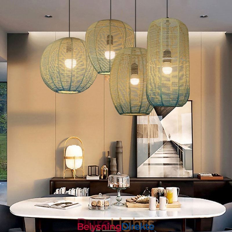 Papirsnor-Anhengslampe I Landlig Retro-Stil Med Gradientblå Taklampe