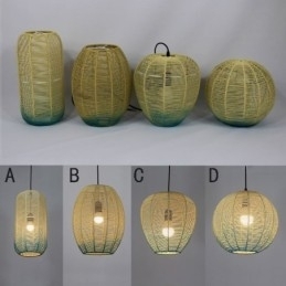 Papirsnor-Anhengslampe I Landlig Retro-Stil Med Gradientblå Taklampe