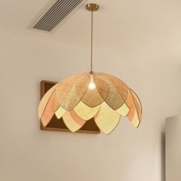 Rattan Lotus Pendellampe Kafé Retro Rattan Kunst Taklampe