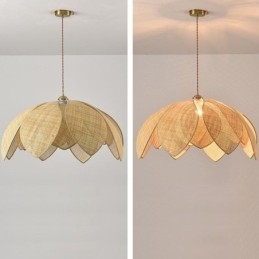 Rattan Lotus Pendellampe Kafé Retro Rattan Kunst Taklampe