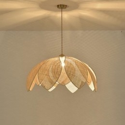 Rattan Lotus Pendellampe Kafé Retro Rattan Kunst Taklampe