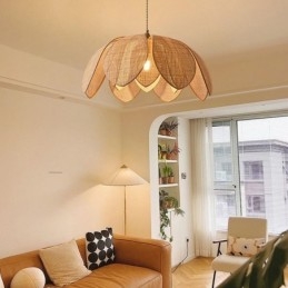 Rattan Lotus Pendellampe Kafé Retro Rattan Kunst Taklampe