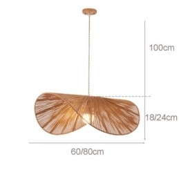 Retro Pendellampe Kreativ Wabi Sabi Stråhatt Taklampe Med Hamptau