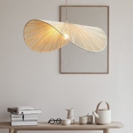 Retro Pendellampe Kreativ Wabi Sabi Stråhatt Taklampe Med Hamptau