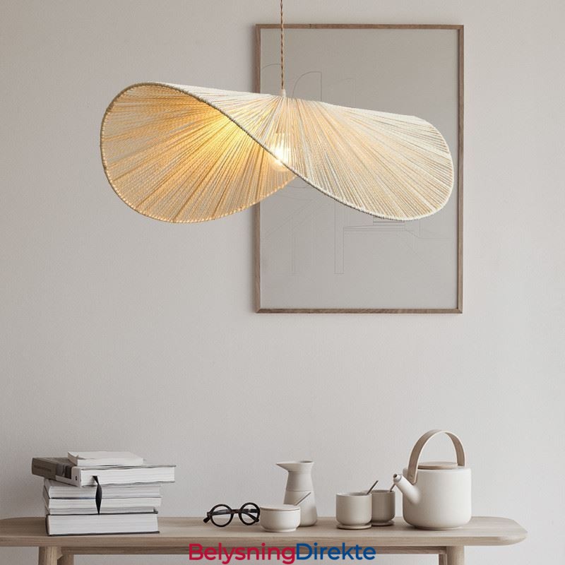 Retro Pendellampe Kreativ Wabi Sabi Stråhatt Taklampe Med Hamptau
