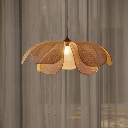 Rotting Petal Pendellampe Wabi Sabi-Stil Håndvevd Rottingtaklampe